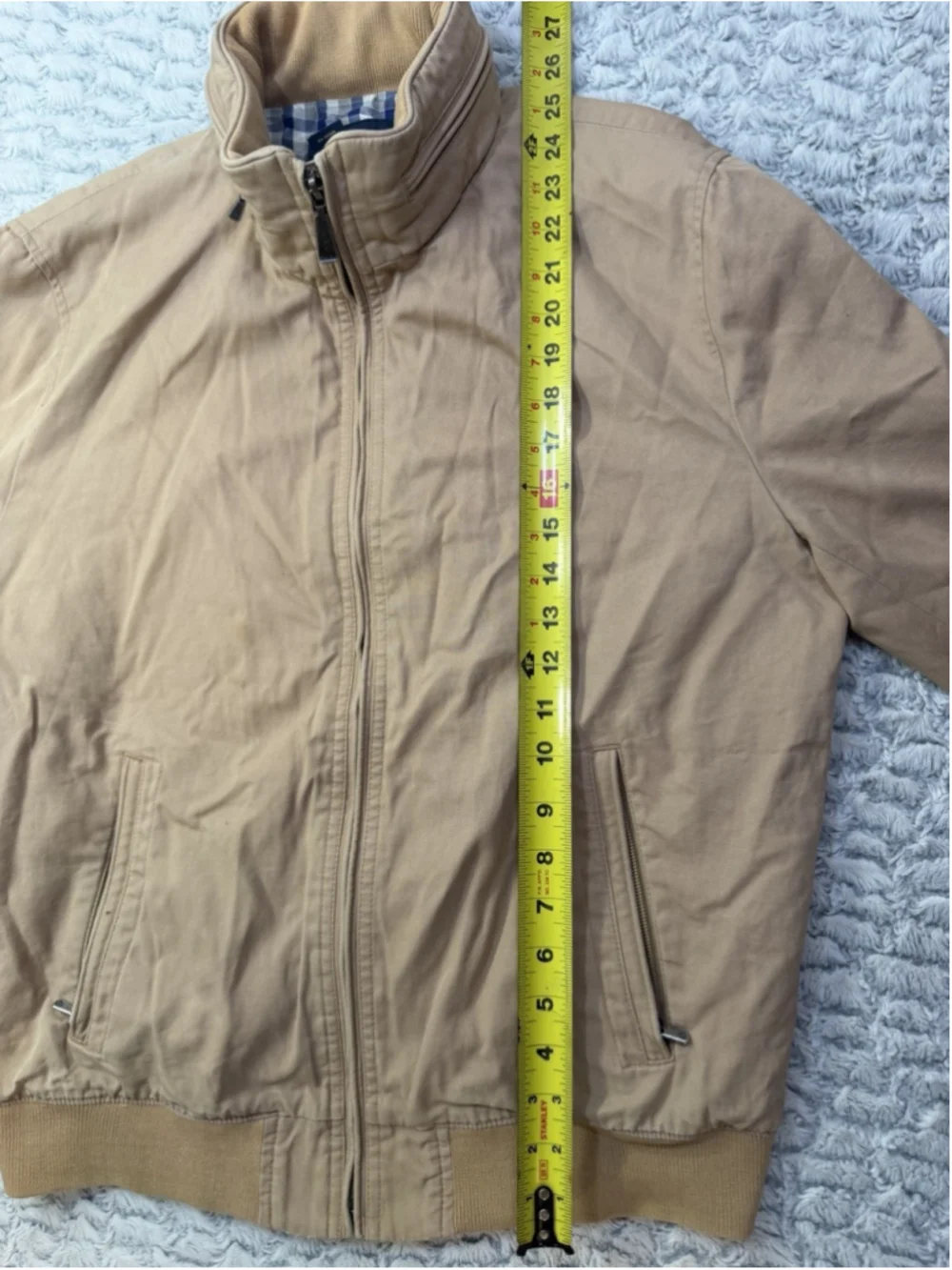 Brooks Brothers Men's Beige Bomber Jacket Lined Full Zip Stand-Up Collar M